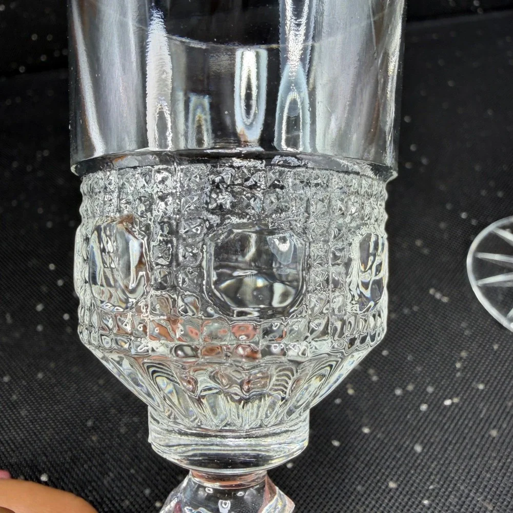 Antique Clear Pressed Glass Cordial Cups Thumbprint Starburst Base Set of 2 VTG